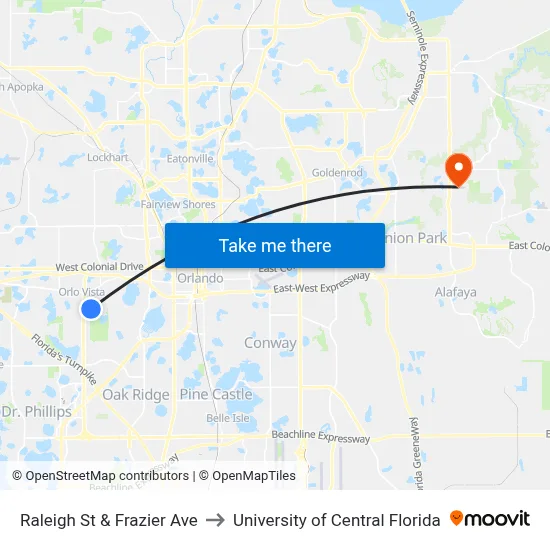 Raleigh St & Frazier Ave to University of Central Florida map
