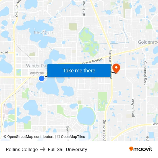 Rollins College to Full Sail University map