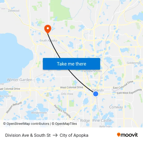 Division Ave & South St to City of Apopka map