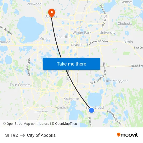 Sr 192 to City of Apopka map