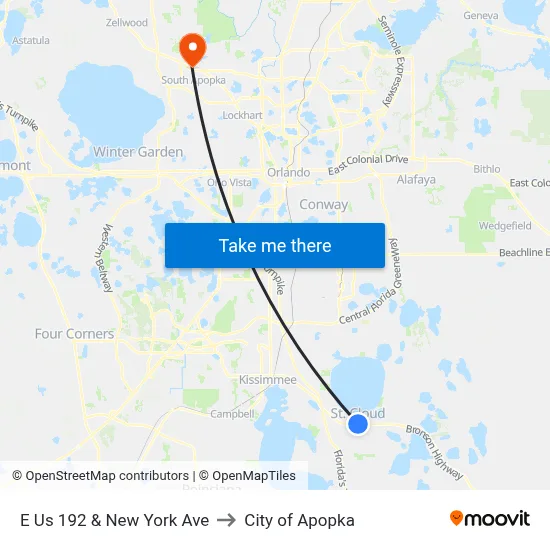 E Us 192 & New York Ave to City of Apopka map