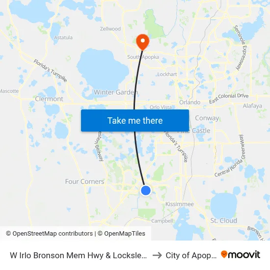 W Irlo Bronson Mem Hwy & Locksley Ln to City of Apopka map