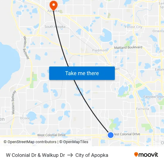 W Colonial Dr & Walkup Dr to City of Apopka map