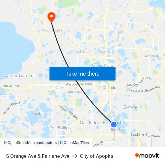 S Orange Ave & Fairlane Ave to City of Apopka map