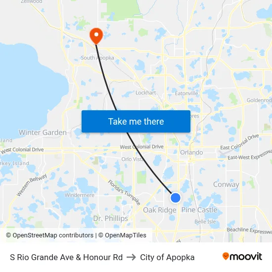 S Rio Grande Ave & Honour Rd to City of Apopka map