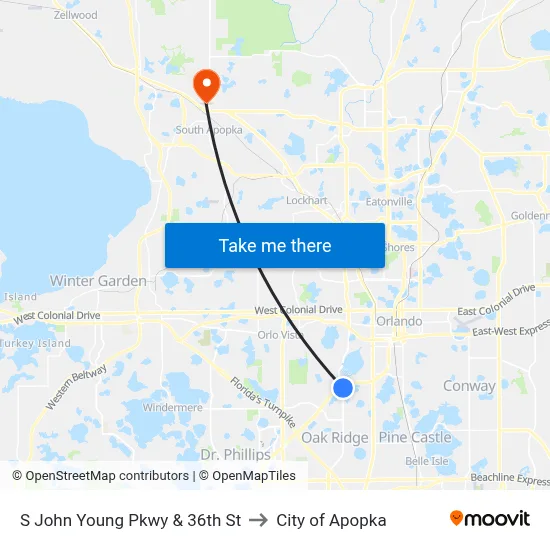 S John Young Pkwy & 36th St to City of Apopka map