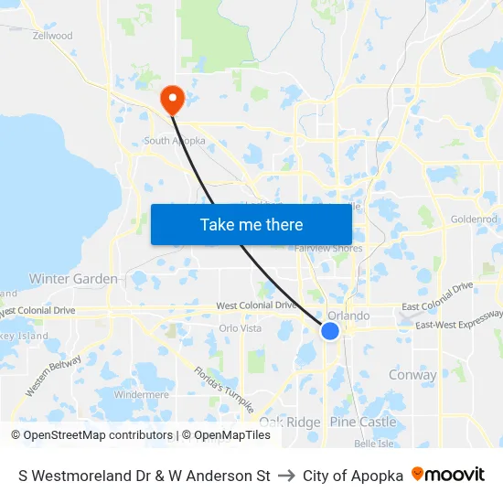 S Westmoreland Dr & W Anderson St to City of Apopka map