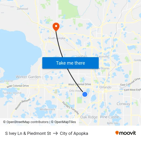 S Ivey Ln & Piedmont St to City of Apopka map