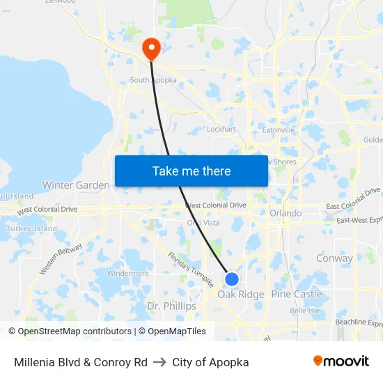 Millenia Blvd & Conroy Rd to City of Apopka map