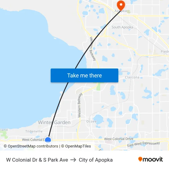 W Colonial Dr & S Park Ave to City of Apopka map