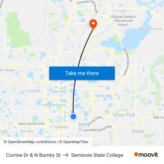 Corrine Dr & N Bumby St to Seminole State College map