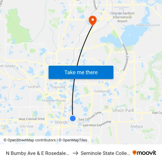 N Bumby Ave & E Rosedale Rd to Seminole State College map