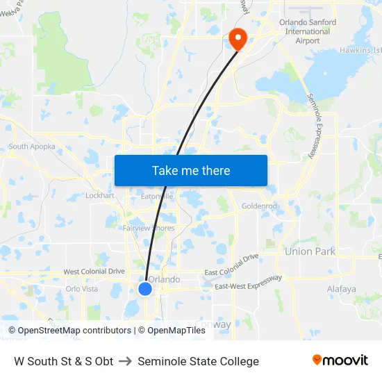 W South St & S Orange Blossom Trl to Seminole State College map