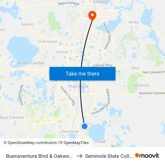 Buenaventura Blvd & Oakwood Dr to Seminole State College map
