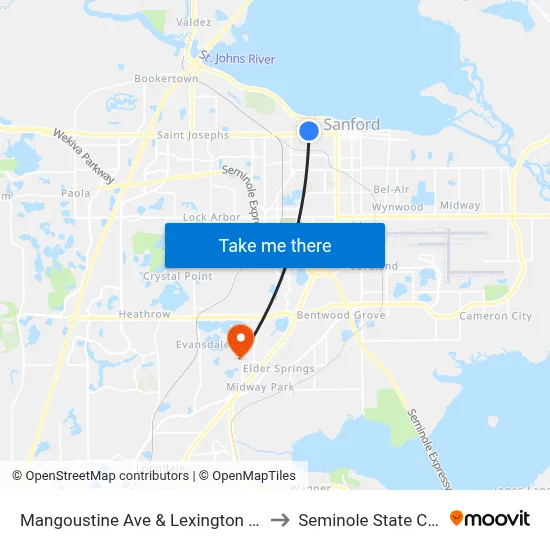 Mangoustine Ave & Lexington Green Ln to Seminole State College map