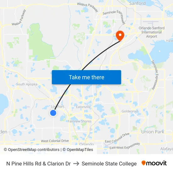 N Pine Hills Rd & Clarion Dr to Seminole State College map