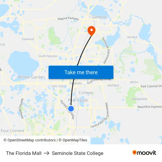 The Florida Mall to Seminole State College map