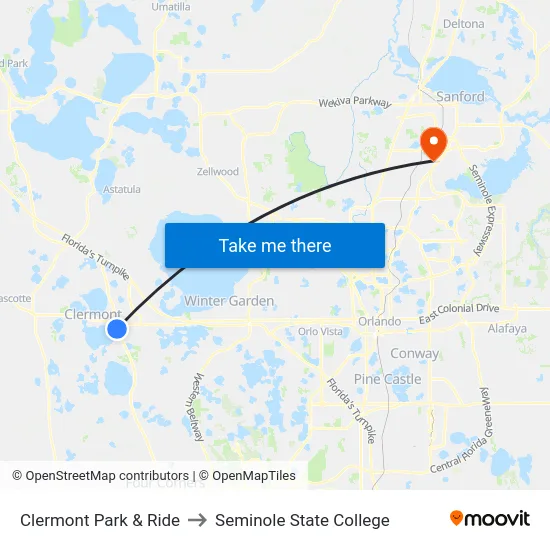 Clermont Park & Ride to Seminole State College map