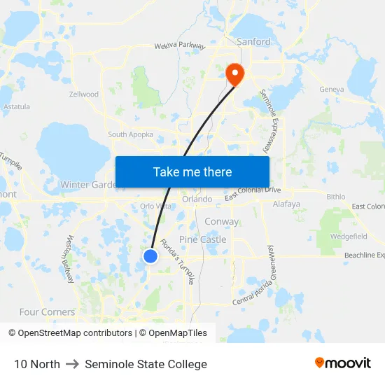 10 North to Seminole State College map