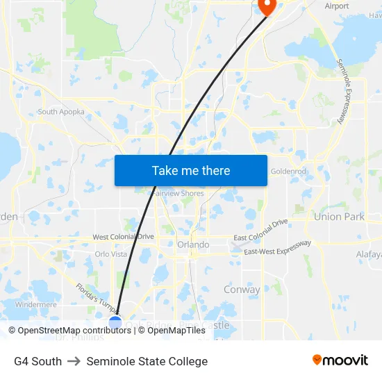 G4 South to Seminole State College map