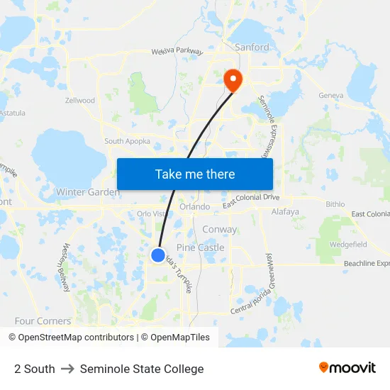 2 South to Seminole State College map