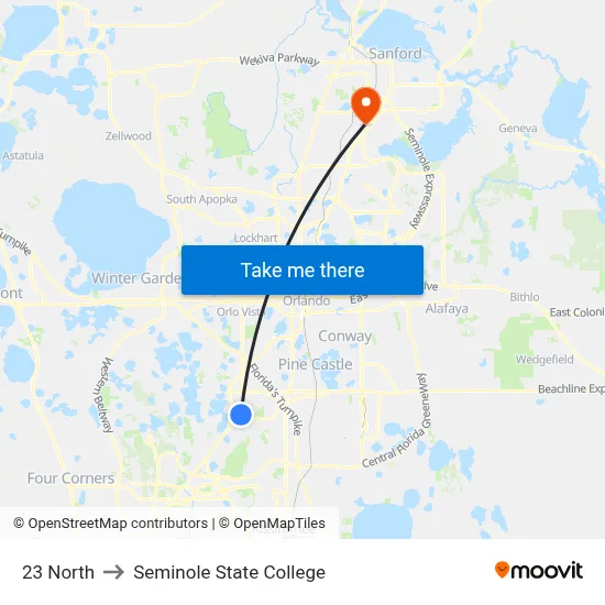 23 North to Seminole State College map