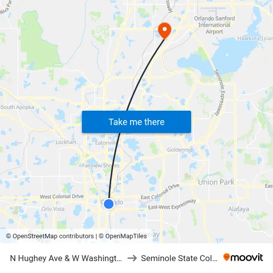 N Hughey Ave & W Washington St to Seminole State College map