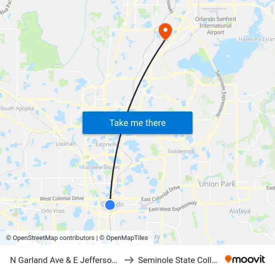 N Garland Ave & E Jefferson St to Seminole State College map