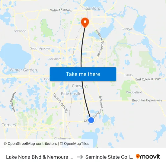 Lake Nona Blvd & Nemours Pkwy to Seminole State College map