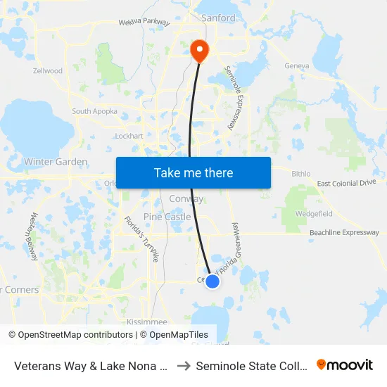 Veterans Way & Lake Nona Blvd to Seminole State College map