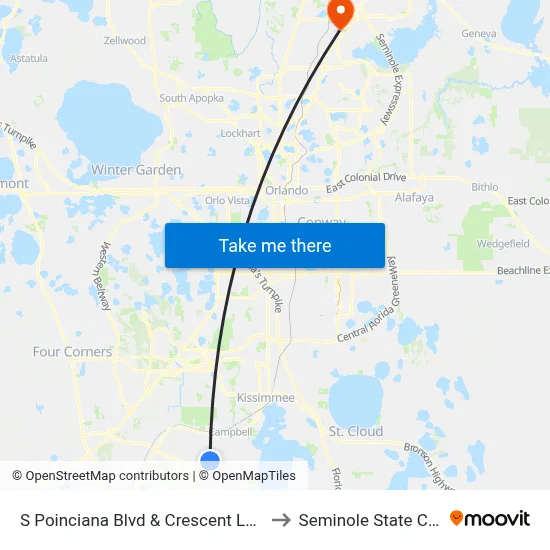S Poinciana Blvd & Crescent Lakes Way to Seminole State College map