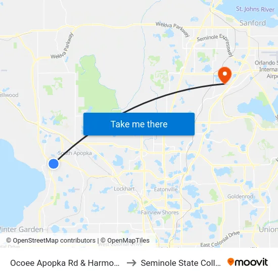 Ocoee Apopka Rd & Harmon Rd to Seminole State College map