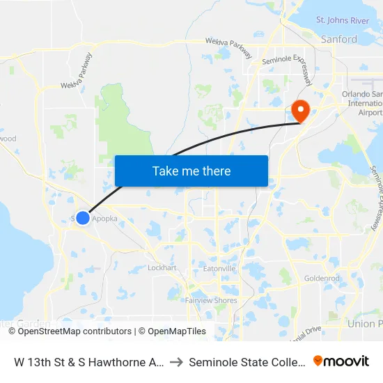 W 13th St & S Hawthorne Ave to Seminole State College map