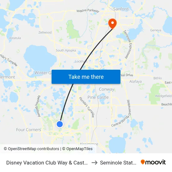 Disney Vacation Club Way & Cast Member Only Rd to Seminole State College map