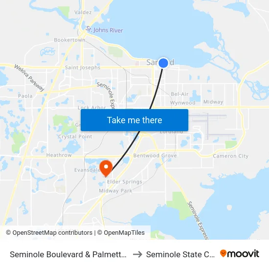Seminole Boulevard & Palmetto Avenue to Seminole State College map