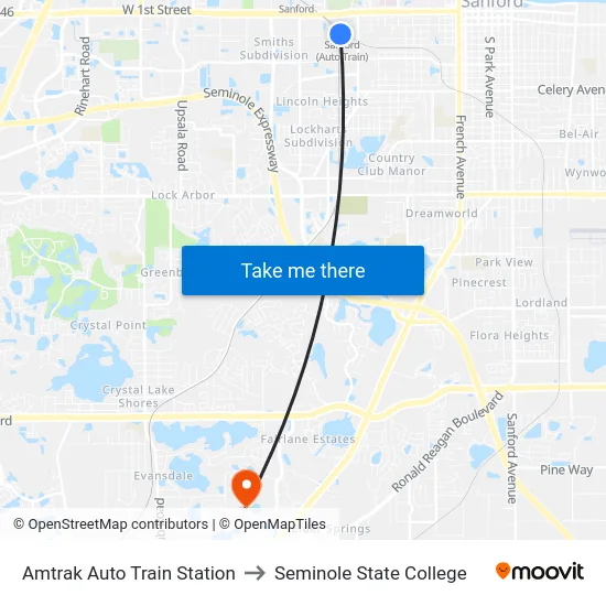 Amtrak Auto Train Station to Seminole State College map