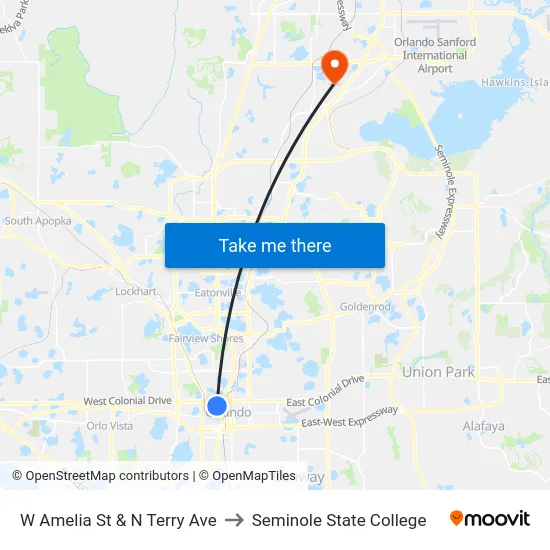 W Amelia St & N Terry Ave to Seminole State College map