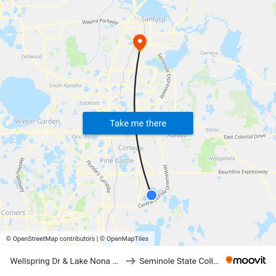 Wellspring Dr & Lake Nona Blvd to Seminole State College map