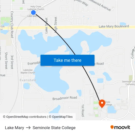 Lake Mary to Seminole State College map