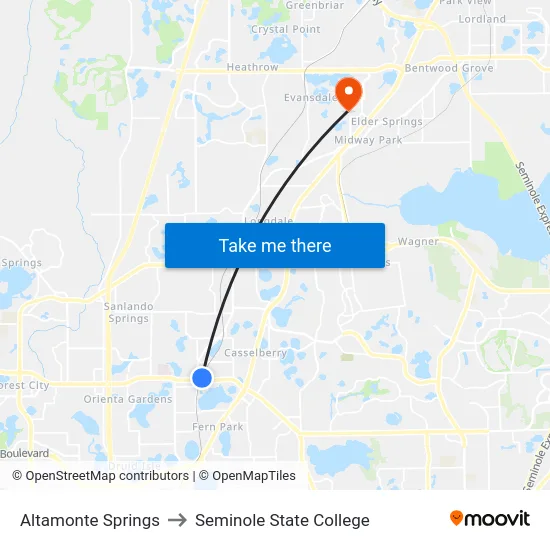 Altamonte Springs to Seminole State College map