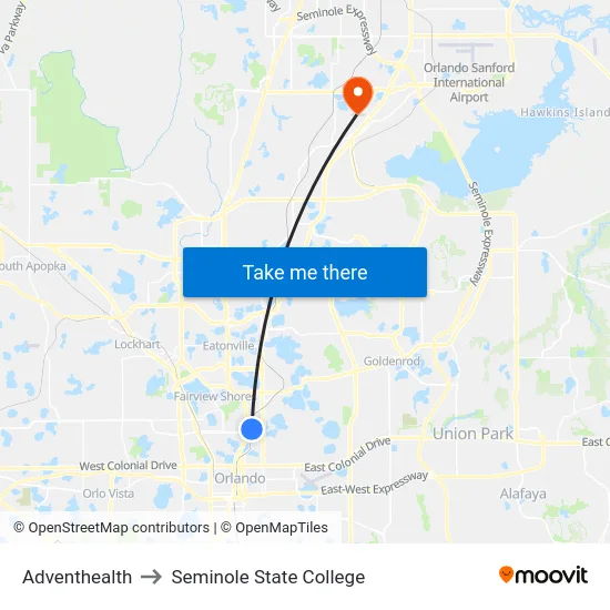 Adventhealth to Seminole State College map