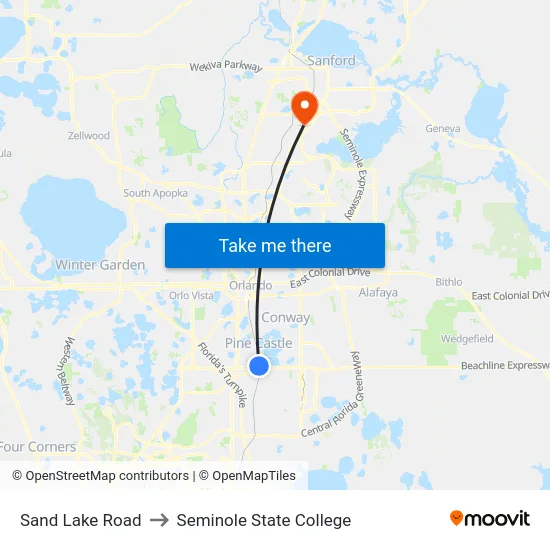 Sand Lake Road to Seminole State College map