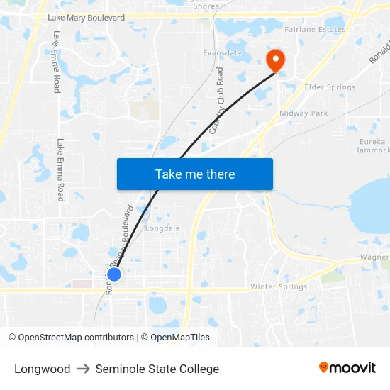 Longwood to Seminole State College map