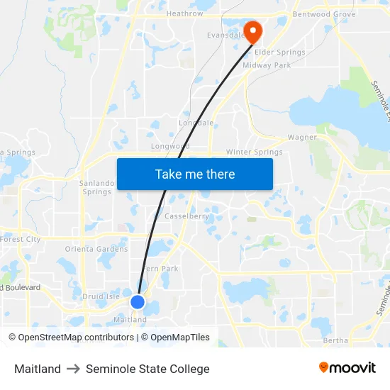 Maitland to Seminole State College map