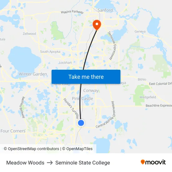 Meadow Woods to Seminole State College map