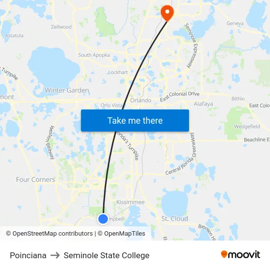 Poinciana to Seminole State College map
