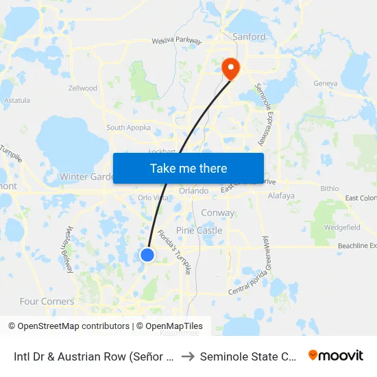 Intl Dr & Austrian Row (Señor Frog’S) to Seminole State College map