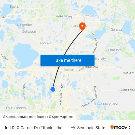 Intl Dr & Carrier Dr (Titanic - the Artifact Exhibit) to Seminole State College map