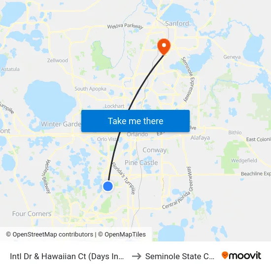 Intl Dr & Hawaiian Ct (Days Inn / Ihop) to Seminole State College map