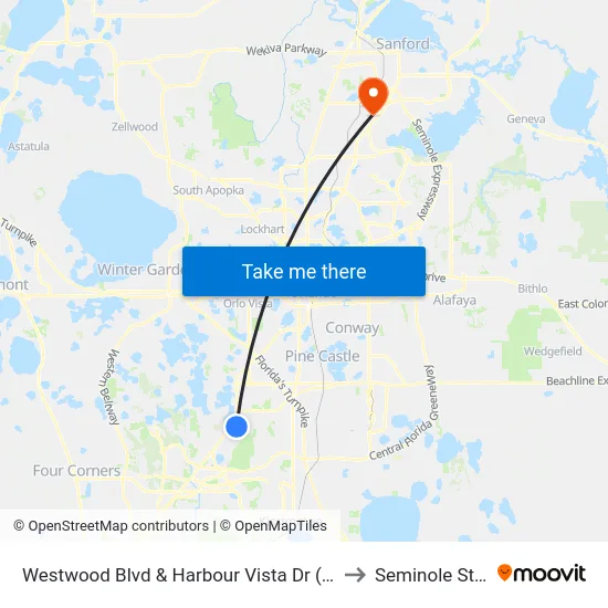 Westwood Blvd & Harbour Vista Dr (Marriott’S Cypress Harbour) to Seminole State College map